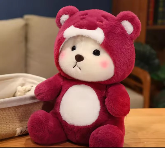 Soft Stuffed Red Teddy Bear with Cap
